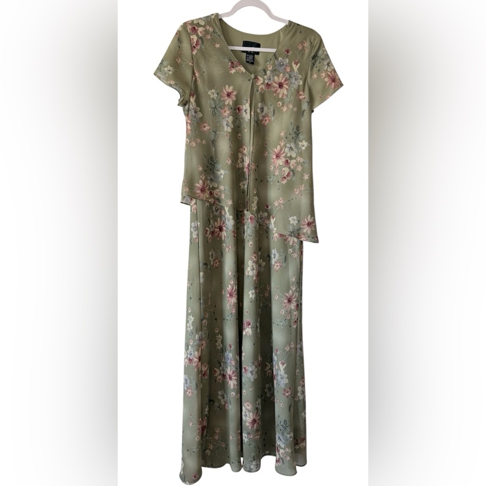 Y2K Positive Attitude Fairycore women’s 12 floral Cottagecore flowy green dress